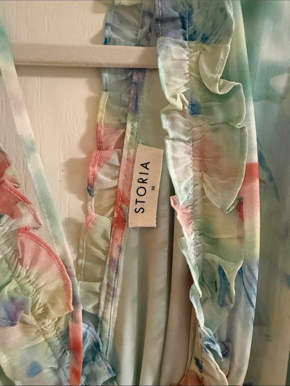 Storia Pastel Watercolor Ruffle maxi Dress